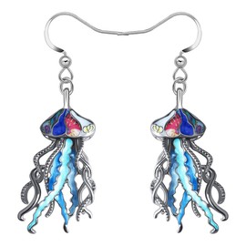 LONYOO Enamel Ocean Animals Shark Earrings Dangle Zinc Alloy Octopus Jellyfish Earrings for Women Girls Summer Charms (Jellyfish Blue)