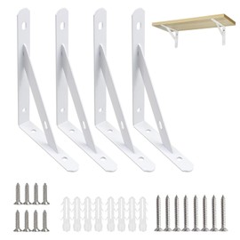 4 Sets Shelf Bracket 6 Inch - 90 Degree Angle Triangle Shelves Brackets Wall Bracket Heavy Duty Shelf Support Shelf Angle Bracket Metal Shelving Brackets with Screws for Wall Mounting - White