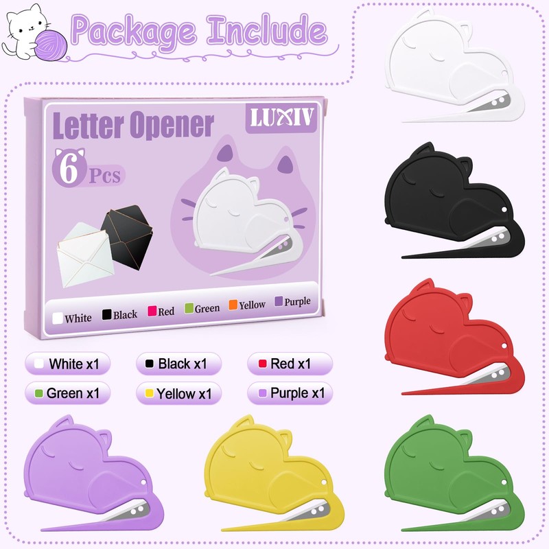 6 Pack Letter Opener Envelope Slitter Cat Shape, Luxiv Envelope