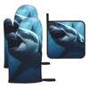 YYHWHJDE Kitchen Baking Set of 3 - Oven Mitts and Pot Holders for Anti-Scalding Heat Insulation Great White Shark Picture