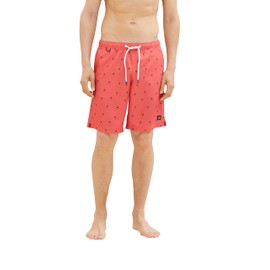 TOM TAILOR Men's Swim Shorts with Pattern, 31479 - Soft Berry Red Palm Design