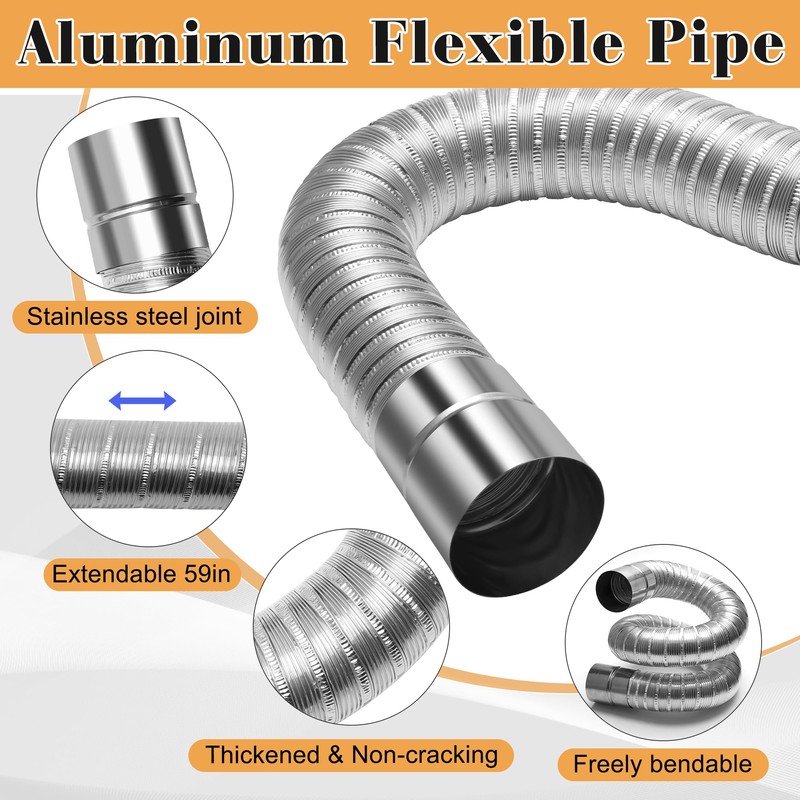 Zhaoyao Pellet Stove Pipe Kit, 2" x 59" Aluminum Flex