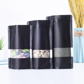 50pcs Mylar Bags Ziplock With Window,Black Resealable Bags Stand Up,Smell Proof Bag Aluminum Foil Pouches,Reusable Mylar Baggies Heat Seal Packaging Bags for Food Storage (16x24cm - 50 pcs, Black)