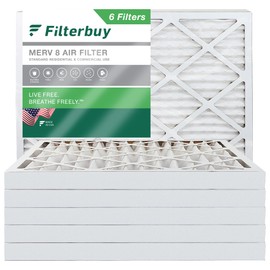 Filterbuy 16x20x2 Air Filter MERV 8 Dust Defense (6-Pack), Pleated HVAC AC Furnace Air Filters Replacement (Actual Size: 15.50 x 19.50 x 1.75 Inches)