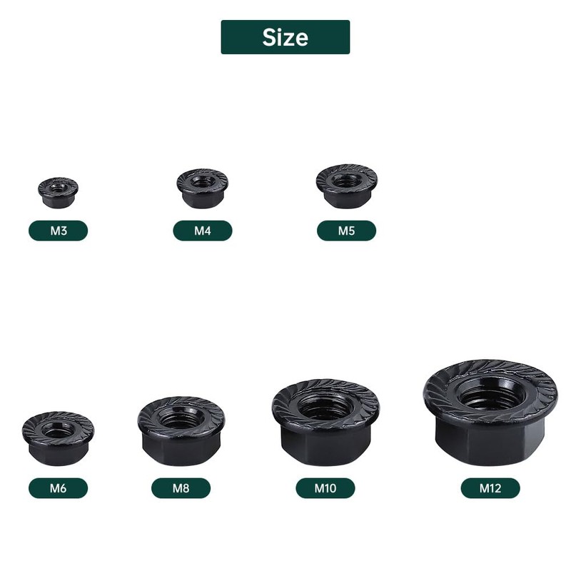 M10-1.5 Black Flange Nuts (25 pcs), 304 Stainless Steel 18/8,