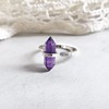 Natural Amethyst Ring, Hexagonal Amethyst Crystal Ring for Women, Adjustable