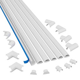 D-Line Small Cord Cover Kit, 30ft Self-Adhesive Wire Hider, Half Round Cord Covers, Paintable Cable Management - 6X 5ft Channels and 13 Accessories