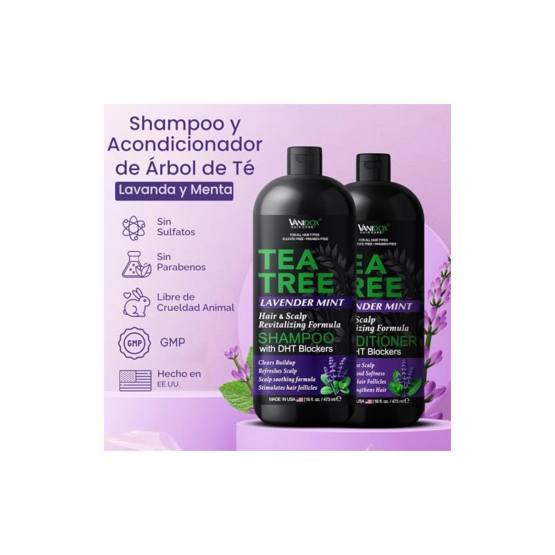 Champú y acondicionador Tea Tree Lavender Mint con aceite de