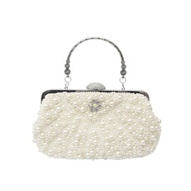 CORIOS Women's Pearl Evening Bag Luxury Clutch Bag Elegant Handbag Wedding Bridal Purse Bag Chain Shoulder Bag Retro Shoulder Bag for Purse Evening Party, beige