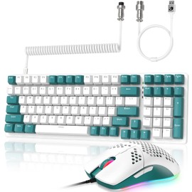 ZIYOULANG K3 Mechanical Gaming Keyboard and Mouse Combo, 98Key Backlit and Ultra-Light Honeycomb Shell Mouse, Blue Switch Coiled Type-C to USB Cable Wired Keyboard for PC/Mac/Windows