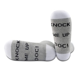 JXGZSO 1 Pair Lucky Transfer Socks IVF Gift Funny Socks Knock Me Up Doc Socks Ivf Egg Transfer Gift (Knock Me Up Doc 1 Pair)