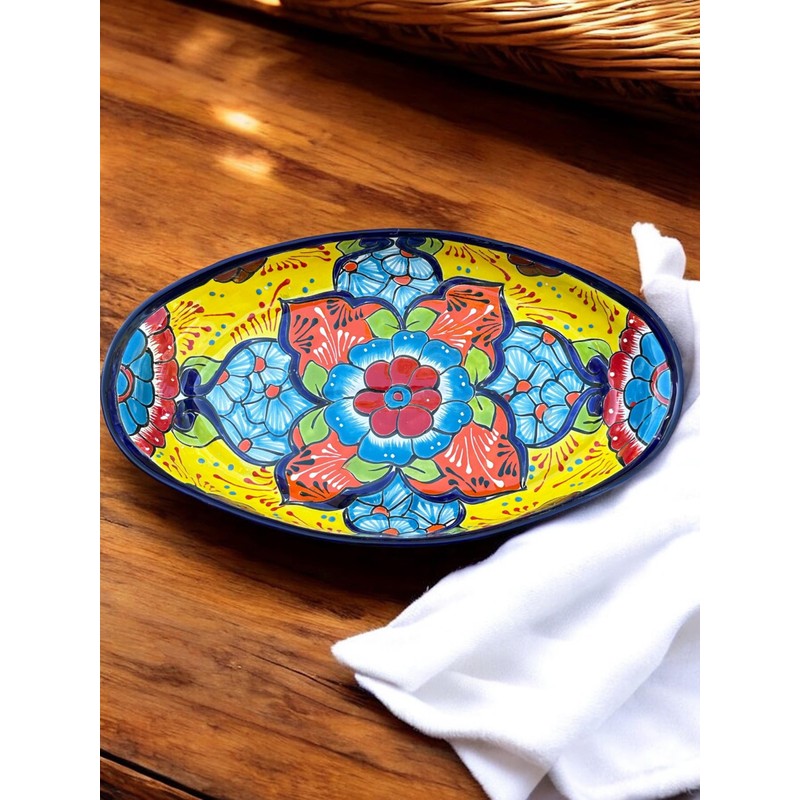 Large Talavera Oval Platter – 17.5” x 10” Hand-Painted Ceramic