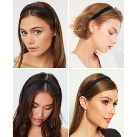 Wecoe Black Headbands for Women 0.6 Inch Narrow PU Leather Headband Women Girls Non Slip Fashion Thin Headband Hair Bands Holiday Costume Hair Accessories Women Girls Diademas Coreanas Para Mujer