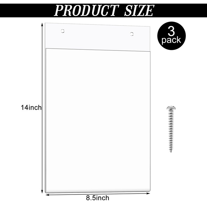 Fullhawl 3 Pack 8.5x14 Acrylic Wall Mount Sign Holder Clear