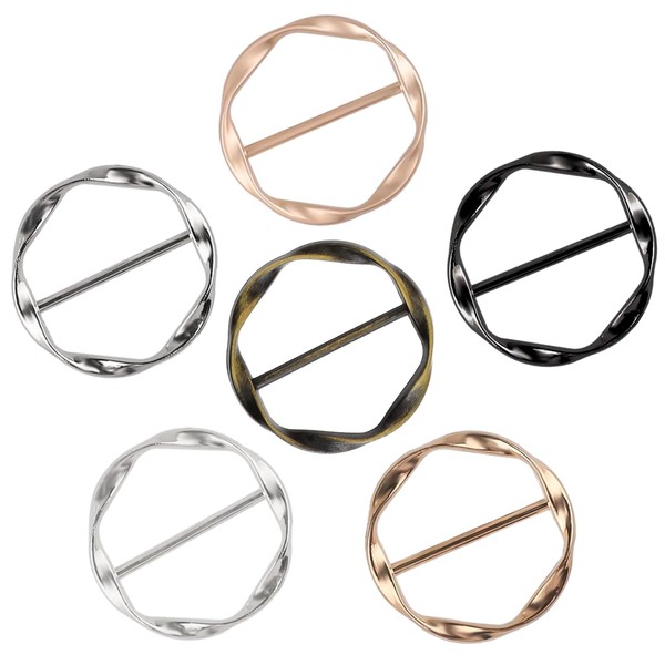 Mabor 6Pcs Scarf Ring Clip Round T-Shirt Tie Clips for Women Girls Adjustable Shirt Waist Cincher Clips Metal Circle Clothes Corner Knotted Buckle for Shirt Dress Sweater Shawl