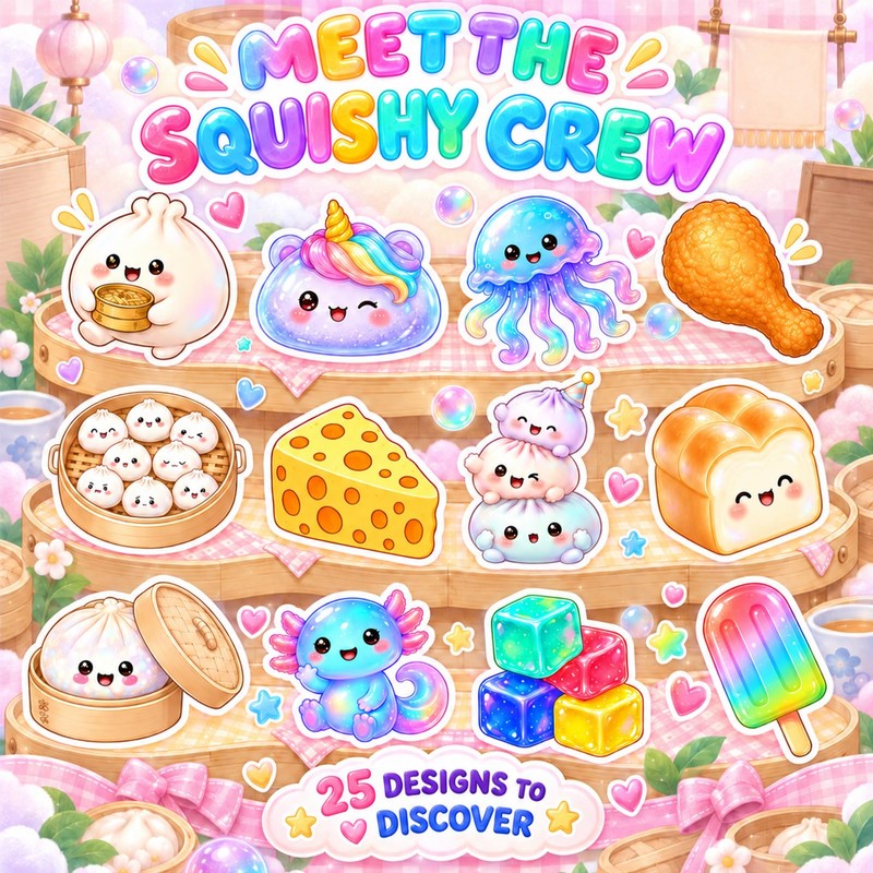 75Pcs Squishy Temporary Tattoos, Squishy Stickers for Party Decorations