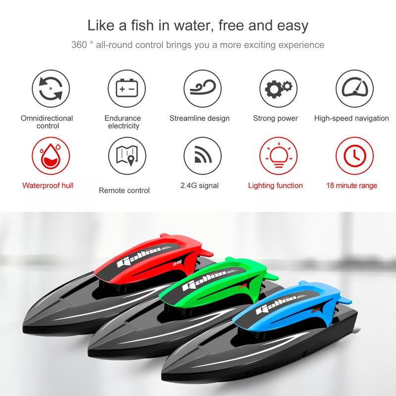 Remote Control Boat, 2.4G 20km/h High-speed Waterproof Remote Control Speed