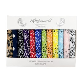 HankieWorld Bandanas Gift Set 12 Pack Soft Thin Handfeel Cotton Bandanna Scarf for men（12 Pack-Assorted）