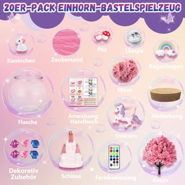 Children's Luminous Unicorn Terrarium Set for Girls Age 4, 5, 6, 7, 8-12 Years, Unicorn Gifts Include Magic Sand, Rabbit, DIY Unicorn Night Light, Ideal Art Craft Gifts