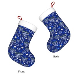 MPRUIU Happy Hanukkah Christmas Stocking Shining with Menorah Blue Jewish Chanukah Star of David Holiday Socks for Family Friends Xmas Party Decoration Gift 11" X 17.7"