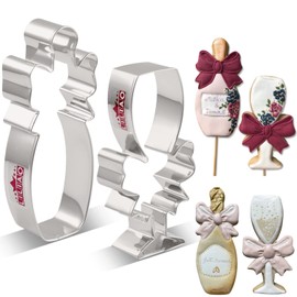 LILIAO Champagne and Champagne Glass with Ribbon Cookie Cutter for Wedding/Engagement - Stainless Steel