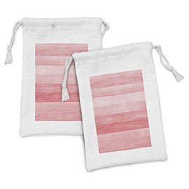 Lunarable Coral Fabric Pouch Set of 2, Rustic Timber Wooden Faded Background Nostalgic Aged Oak Tree Minimalist Image Print, Small Drawstring Bag for Toiletries Masks and Favors, 9" x 6", Pale Pink