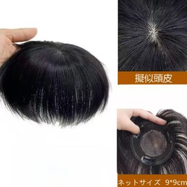 RENLIGUOJI Men's Black Wig, Partial Wig, 100% Human Hair, Thin Hair, Conceals Gray Hair, Cover, Ultra Lightweight, Breathable, Clip Type, For Daily Use, Medical Use, Point Wig, Conceals Bald Top, Hair Extension, Net Size: 3.5 x 3.5 inches (9 x 9 cm) (Hair Length: 6.7 inches (17 cm), Black)