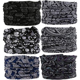 Balaclava Headband - 6 Pack Neck Gaiter Mask Face Scarf Bandana Tube Cover Headwear for Adults in All Seasons - Color: Black