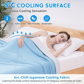 HOMFINE HOMFINE Cooling Comforter Japanese Double-Sided Arc-Chill Cold Tech Fabric Cooling Blanket for Night Sweats Hot Sleepers, Q-Max 0.45 Soft Breathable Silk Smooth Lightweight Blue Summer Comforter King