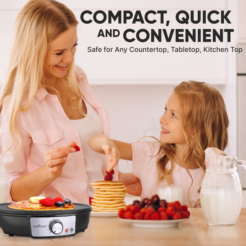 Nutrichef Electric Crepe Maker & Griddle Cooktop - Nonstick 12