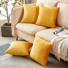 Yonous Cushion Covers, Soft Premium Velvet Decorative Throw Pillow for Sofa Bed Couch Chair, Set of 4, Orange Yellow, 20 x 20 inch / 50 x 50 cm