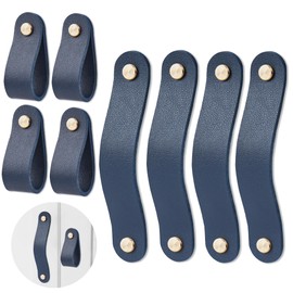 Lvkjafaz 4Pcs Leather Drawer Pulls,Handles Single Hole Dresser Knobs Cabinet Door Handle, Leather Pulls for Dresser, Closet, Kitchen Cupboard(4-Dark Blue)