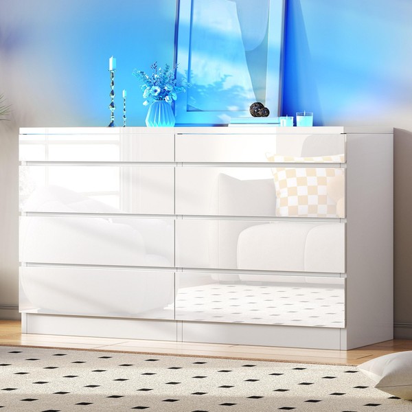 YITAHOME 8 Drawer Dresser with LED, White Dresser, Modern 8