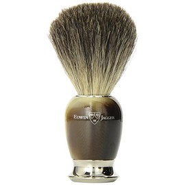 Edwin Jagger Simulated Horn Pure Badger Hair Shaving Brush with Nickel Plated Collar and End Cap