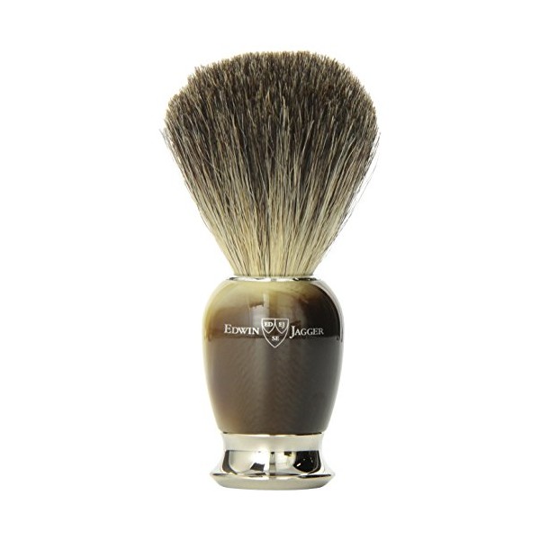 Edwin Jagger Simulated Horn Pure Badger Hair Shaving Brush with Nickel Plated Collar and End Cap