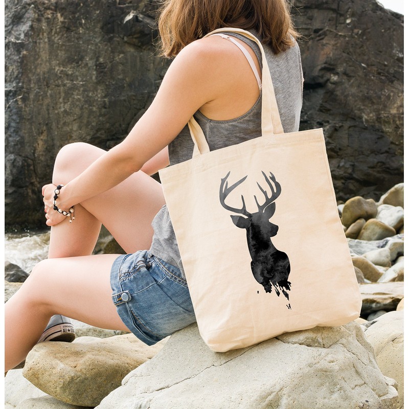 Autiga® Jute Bag Shopping Bag Deer Antlers Watercolour Deer Cotton