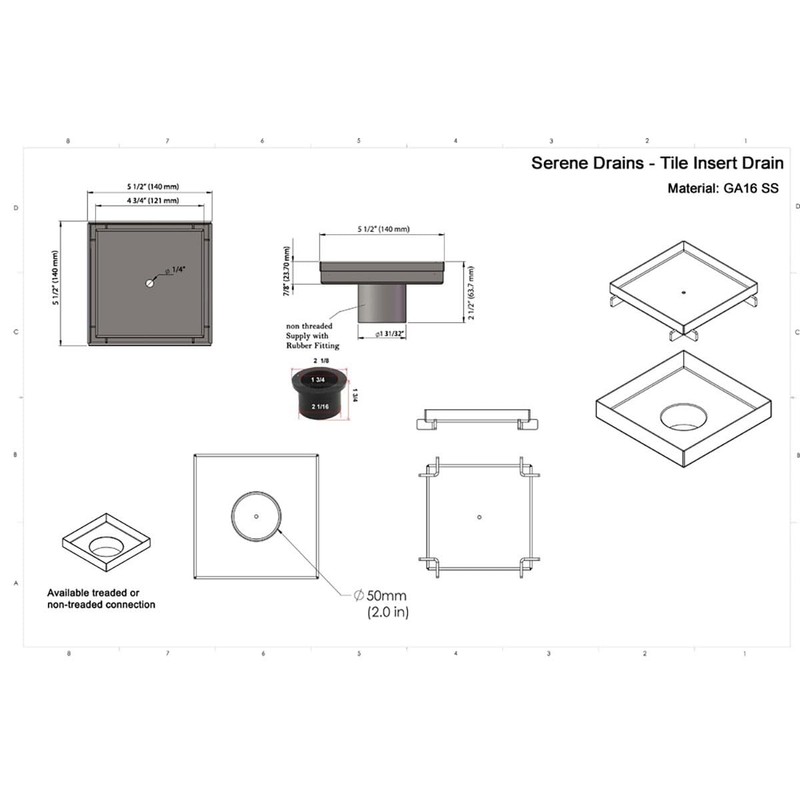 SereneDrains 304 Stainless Steel Tile in Matte White Square Shower