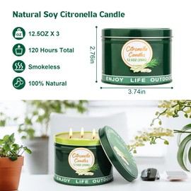 Citronella Candles Outdoor, Large Citronella Candles Outdoor, 2 Pack 12.5oz Summer Indoor Candles Bulk for Patio Home Garden Yard Balcony Camping Decorative, 150H Long Burning, 3 Wick