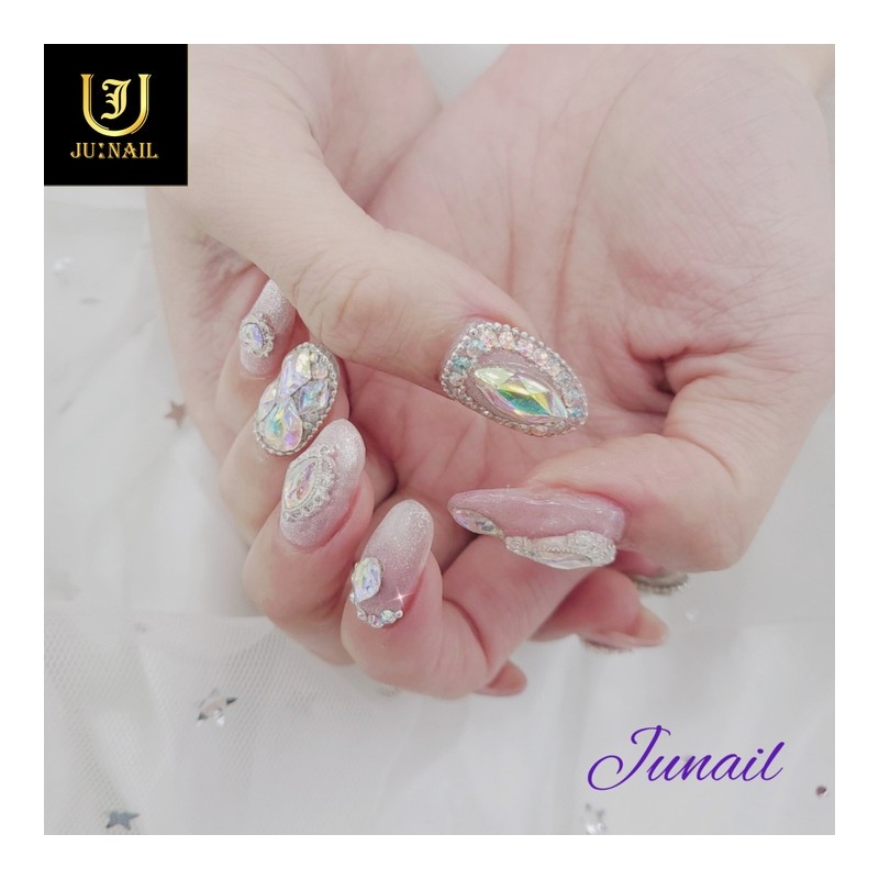 Lace pink handmade nail tips - Short almond / 레이스핑크