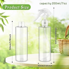 DynnnDy 6-Pack 200ml Clear PET Plastic Spray Bottles with Clear PP Head Empty Fine Mist Liquid Sprayer Multi-Purpose Atomizer Dispenser for Home,Garden and Beauty