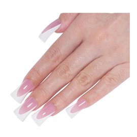 MRSCOL French Tip Medium Duck Press on Nails,Pink Soft Gel Fake Nails Glossy 24pcs with Nail Glue