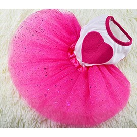 Idepet Spring Summer Pet Dog Cat Puppy Tutu Princess Dress Heart Printed Lace Skirt Clothes Pet Apparel (XS)