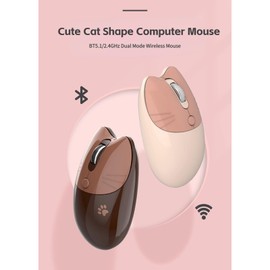 Yoidesu Mouse, BT5.1 2.4GHz Dual Mode Portable Cute Cat Shape Computer Mouse, Silent Click Adjustable DPI Auto Sleep Fashion Portable Mouse for Girl School Office (Black)