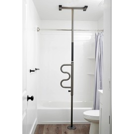 Stander Wonder Pole, Security Pole and Curve Grab Bar, Tension Mounted Floor to Ceiling Transfer Pole for Seniors, Elderly Adults, Bathroom Safety Assist and Stability Rail, Graphite