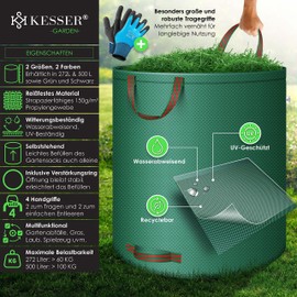 KESSER Garden Sack 4 x 500 L Set Leaf Bags Garden Waste Bag Including Gloves - Self-Standing 4 Handles Stable Robust & Foldable - Leaf Bags Lawn Cuttings Garden Bags for Garden Waste Green Cuttings Green