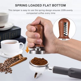 Ailgely 51 mm Espresso Tamper, Coffee Tamper and Stirrer Set, Calibrated Coffee Tamper with Spring Loaded, Flat 304 Stainless Steel Base, Coffee Tamper Wooden Handle Press for Cafes and Coffee Lovers
