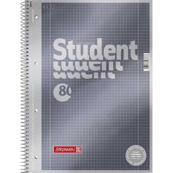Brunnen 1067128 Notebook/Notepad student Premium Set Treated Cover with Metallic Effect A4 Squared Ruled 26 cm 90 g/m² 80 Pages