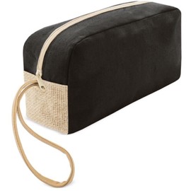 Jute Women's Men's Zipper Toiletry Bag Cosmetic Toiletry Bag for Makeup Travel, Black/White
