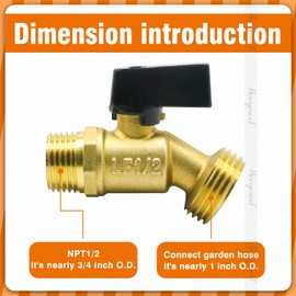 Horiznext garden hose bibb, npt 1/2 thread inlet 1 inch O.D. thread outlet outdoor spigot, brass shut off valve for water pipe draining rain barrel plastic bucket ibc tank. (2 pcs)