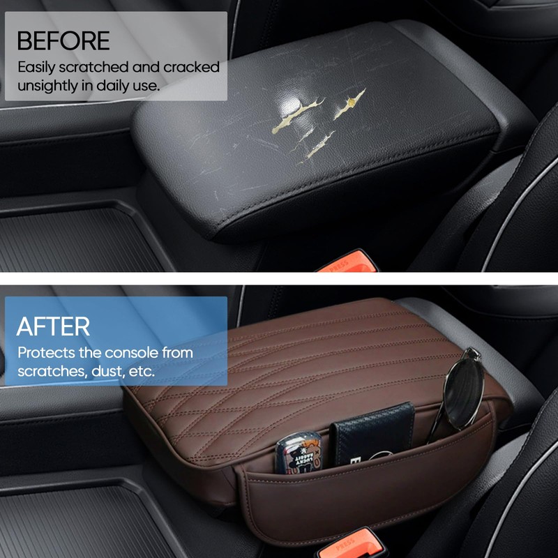 wuyaoyao Car Center Console Cover, Leather Car Armrest Box Cover,